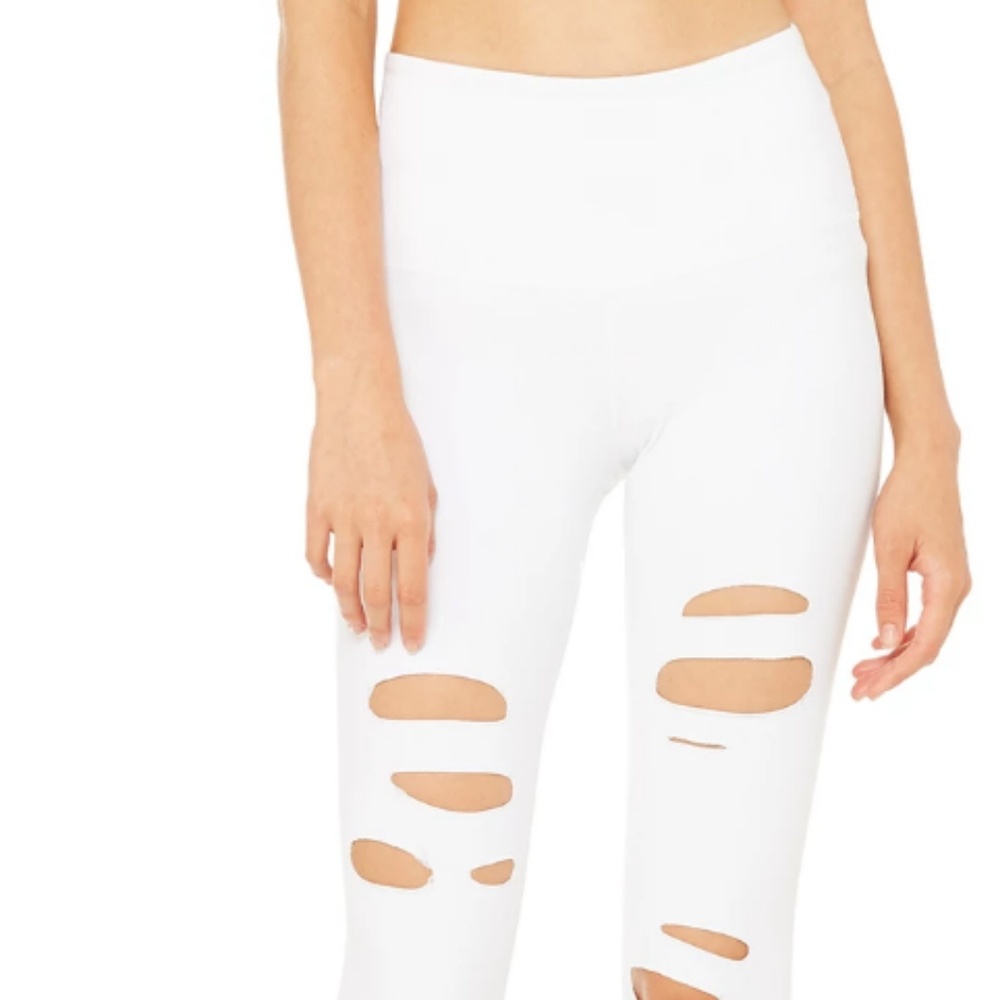 Alo Yoga High-Waist Ripped Warrior Leggings White